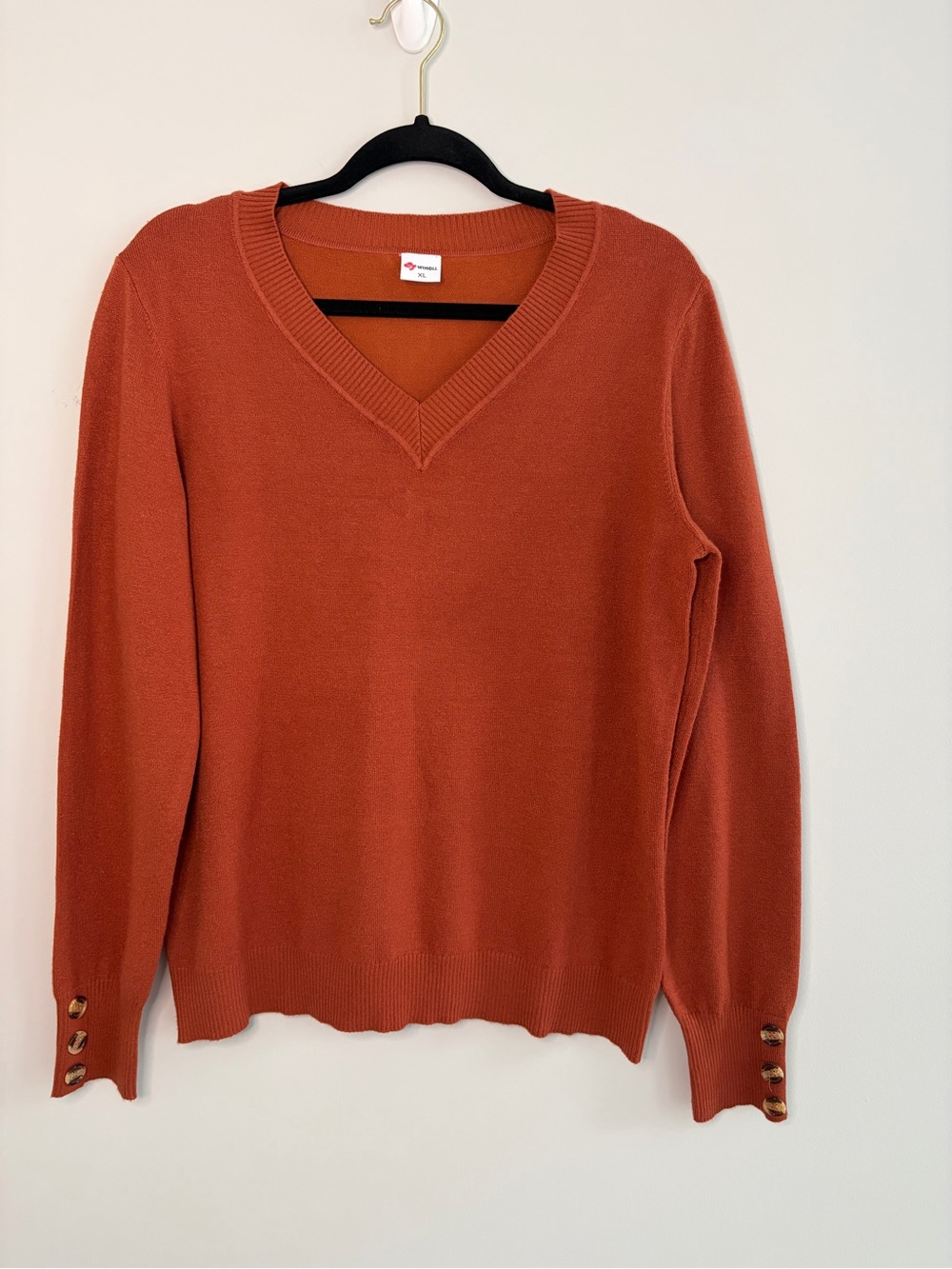 V-Neck Button Cuff Sweater - Rust